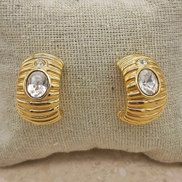 VTG Givenchy Gold Tone Shrimp Rhinestone Post Back Pierced Earrings - Picture 1 of 10